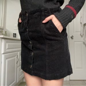 Black Corduroy A-Line Mini Skirt